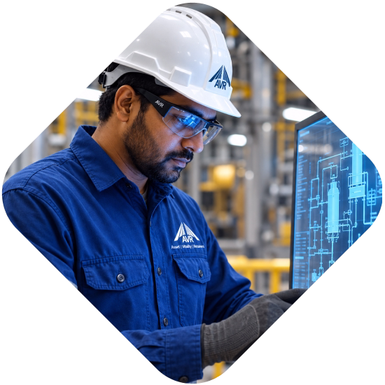 AVR Energies engineer reviewing a holographic plant system overview